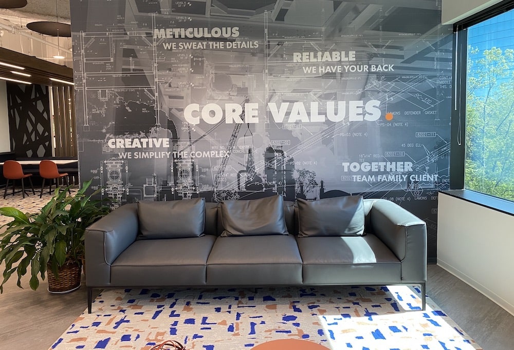 brindley engineering waiting room with core values wall decal