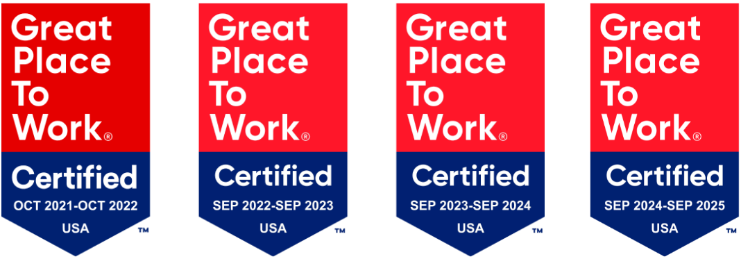 great place to work certification banners from 2021 through 2025